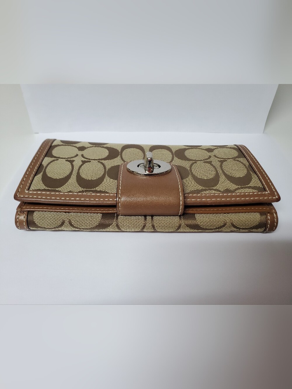 Coach Signature Turnlock Long Wallet Khaki Brown Canvas Leather Y2K EUC - Picture 12 of 13